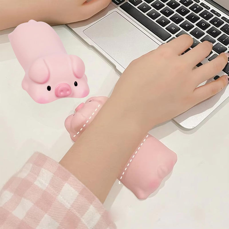 Ergonomic Wrist Rest Pad, Cute Cartoon Slow Rebound PU Support Cushion for Keyboard & Mouse,Desk Ornaments Accessory for Office and Gaming,12.5 x 6.4cm-Pink Pig Pink Pig