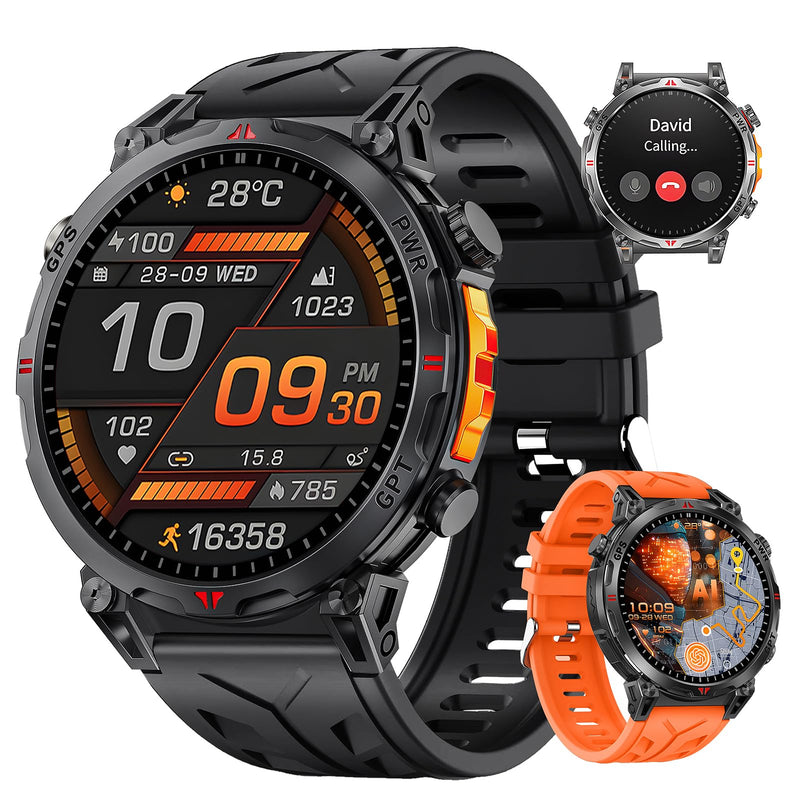 GPS Military Smart Watches for Men, 1.56" AMOLED Screen Bluetooth Call, Smartwatch for Android Phones and iPhone, 100+ Sport Modes, 3ATM Waterproof Smart Watch with Compass