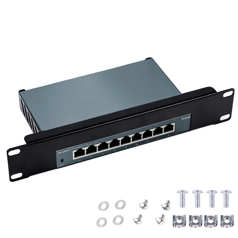 10inch 1U Metal Rack Mount for TP-Link TL-SG108 8-Port Switch Built with Sturdy Premium Metal, Open Frame Boosts Cooling, Simple Installation