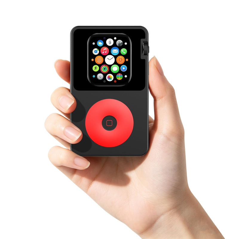 Aluminum Case for Apple Watch Series 9/8/7 45mm, Transform Watch into Retro MP4, Retro iPod Style Metal Protective Cover with Functional Click Wheel (Classic Black and Red, 45MM) Classic Black and Red Series 9/8/7-45MM