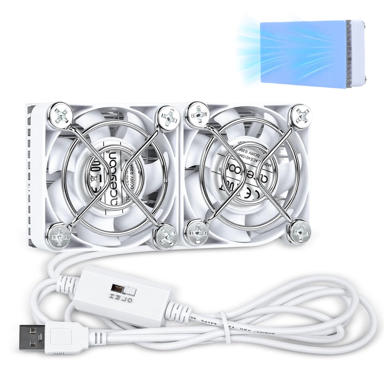 aceyoon Dual Cooling Fan, 40mm USB Fan, White | Whisper Quiet, 3 High-Speed Adjustable (4500/5500/6500 RPM), Hydraulic Fan with 80x40mm Heatsink & Silicone Thermal Pad Mini