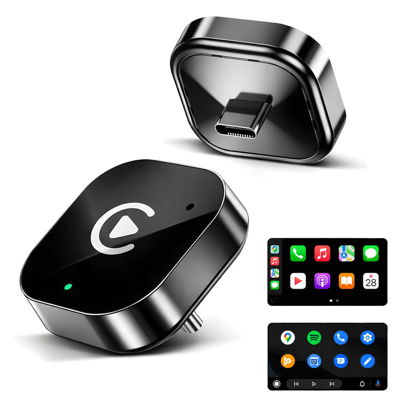 USB C Wireless CarPlay & Android Auto Adapter, Wired to Wireless Dongle | Plug & Play Compatible with iPhone & Android Smartphones,WiFi 6.0 Stable Connection & No Latency.