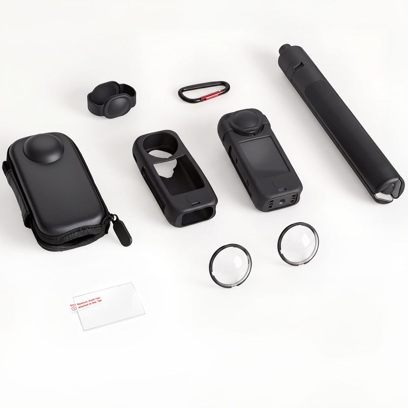 JasonMighty Protection Accessory Kit with Selfie Stick for Insta360 X4 Air | Includes 1.2M Invisible Selfie Stick with Tripod,Camera Case,Silicone Cover, Lens Guards, HD Tempered Glass Screen Protector