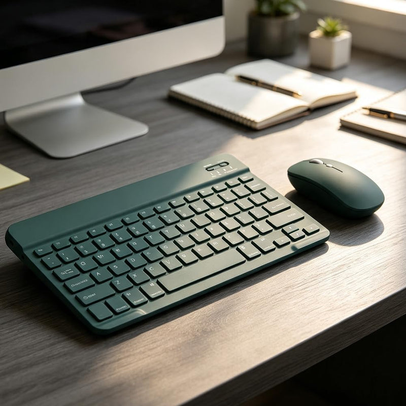 10 Inch Wireless Keyboard and Mouse Combo, Slim Portable Quiet Set for Tablet, Phone, Laptop, Home Office Use(Green) Green