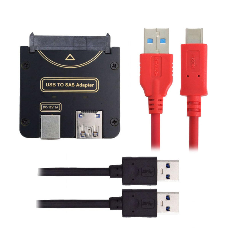 cablecc 29Pin SFF-8482 SAS to 5Gbps USB Type-C & Type-A Hard Disk Drive Raid Adapter with Chipset and Power Port (Need 12V/3A Power Supply) SFF-8482 to USB3.0 A-C cable with power supply