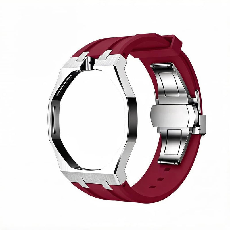 Stainless Steel Case Silicone Strap Mod Kit for Swatch x AP Royal Pop silver red