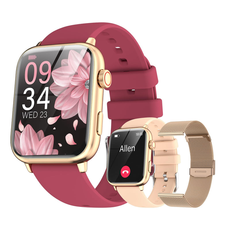 1.91" Smart Watch, Fitness Tracker, 3 Bands (1 Metal & 2 Silicone) | Premium Smartwatch for Men Women: Bluetooth Call, Heart Rate Sleep SpO2 Monitor, 315mAh Battery, 100+ Sports, iOS Android Gold