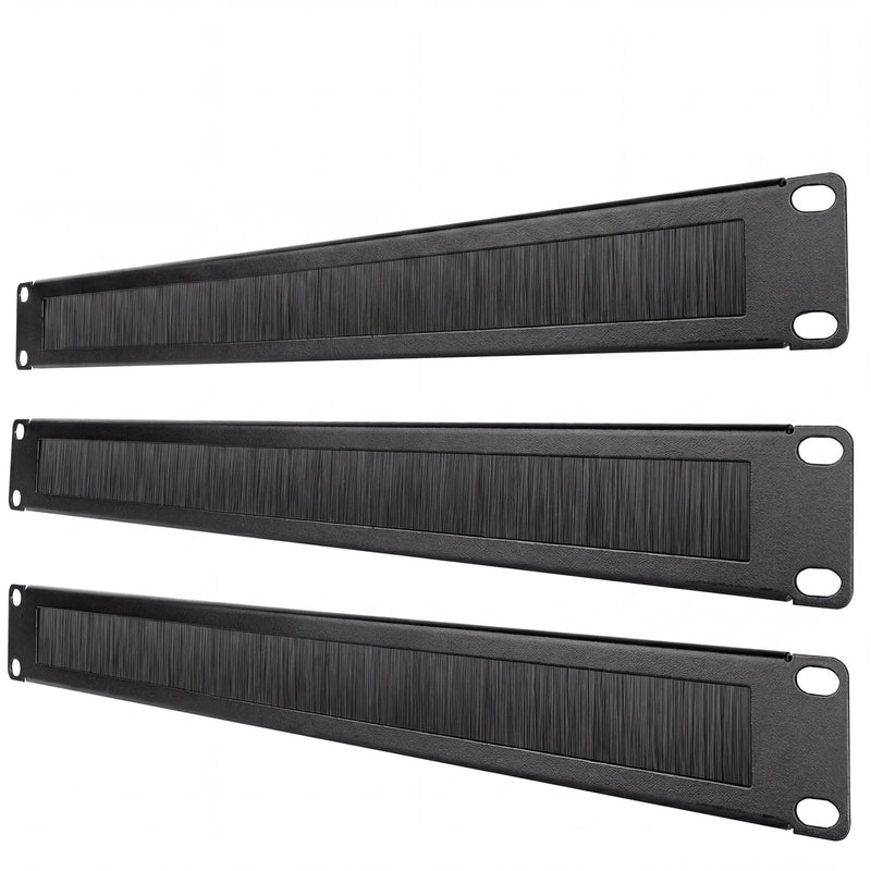3pack 1U Brush Panel for 19" Rack Mount, Horizontal Brush Cable Manager for wall Mount Rack or Network Cabinet,Black 3