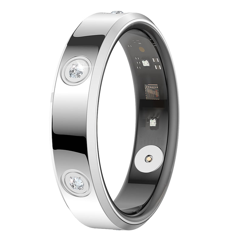 Women Smart Ring, Stainless Steel Diamond Fitness Tracker Ring with Heart Rate Sleep Monitor, Pedometer Activity Tracker, Remote Camera, Compatible with Android 8.0 iOS 12.0 and Above (Silver, 11#) Silver 11#