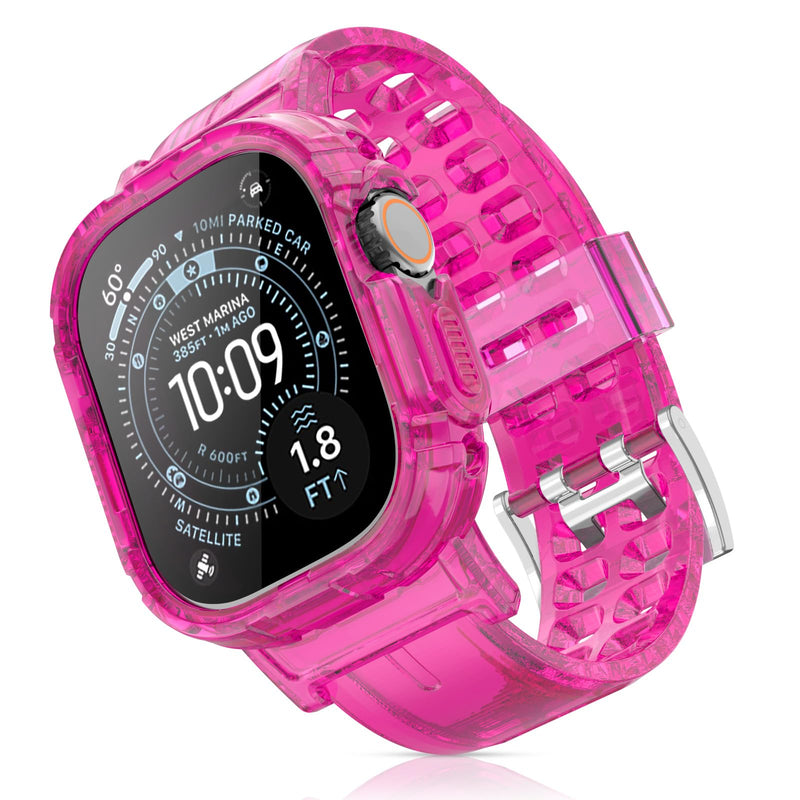 iMangoo Sports Band with Bumper Case for Apple Watch Ultra 3/2/1 49mm Pink | Transparent TPU Protective Bumper Cover Sweatproof Scratch Resistant Rugged for iWatch 49 mm Men Women