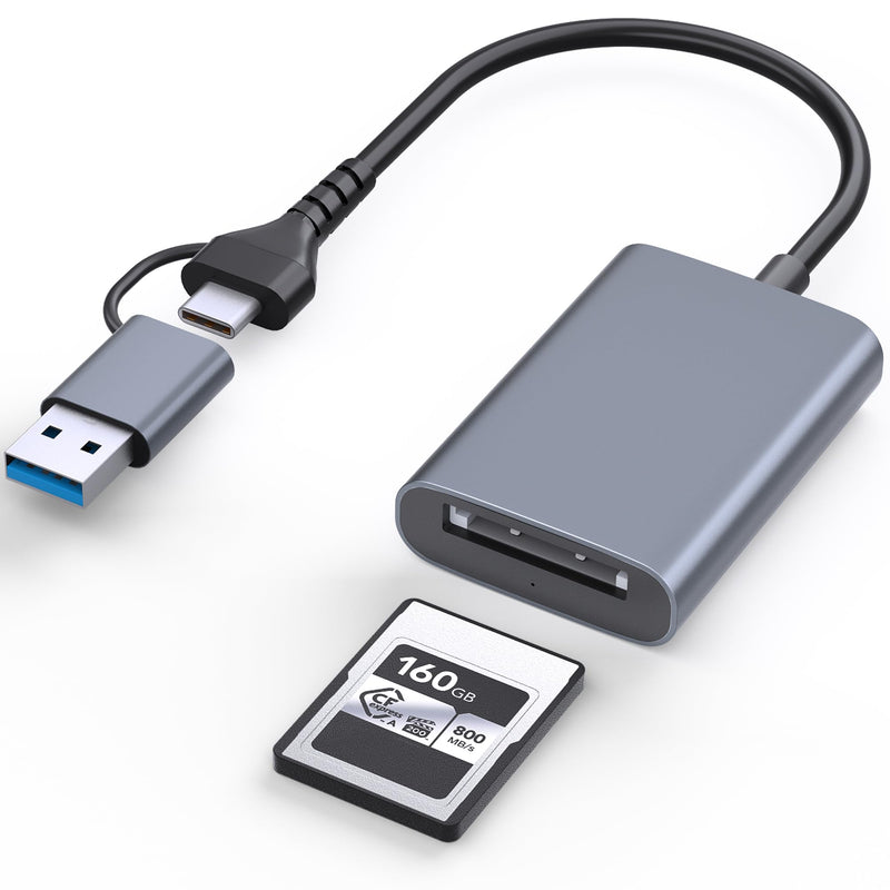 USB-C/A 2-in-1 CFexpress Type A Card Reader with USB 3.2 (Gen 2) 10Gbps | Compatible with Windows/Mac/Linux/Android, Plug and Play, Excellent heat dissipation performance