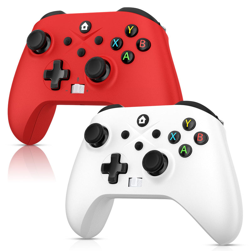 Dinosoo 2.4G Wireless Game Controller 2-Pack for Xbox One/Series X|S/PC | Hall Trigger, Dual Vibration & 3.5mm Audio white+red