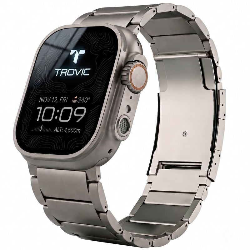 Titanium Watch Band Compatible with Apple Watch Ultra 3/2/1, 49mm | Adjustable Titanium Apple Watch Band 49mm, DLC Coating with Deployant Clasp, Waterproof & Ultra‑Light, Perfect Color Matching Natural Titanium | Deployant Clasp | 26mm