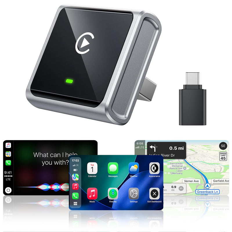 Mini Wireless CarPlay Adapter for iPhone Apple, USB-A/C Plug & Play | Go Wireless with Factory Wired Apple CarPlay, Fast Auto Connect, Low Latency, Compatible with iOS 10+ & 2015+ Cars, Gray