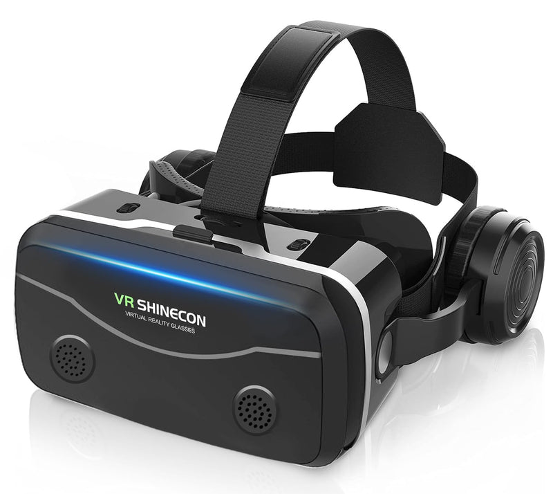 Smartphone VR Headset with Built‑in Headphones, Immersive 3D for 4.7-7.2" iPhone/Android, HD Aspheric Lenses, Adjustable Focus & Pupil Distance, Advanced Heat Dissipation for Comfort