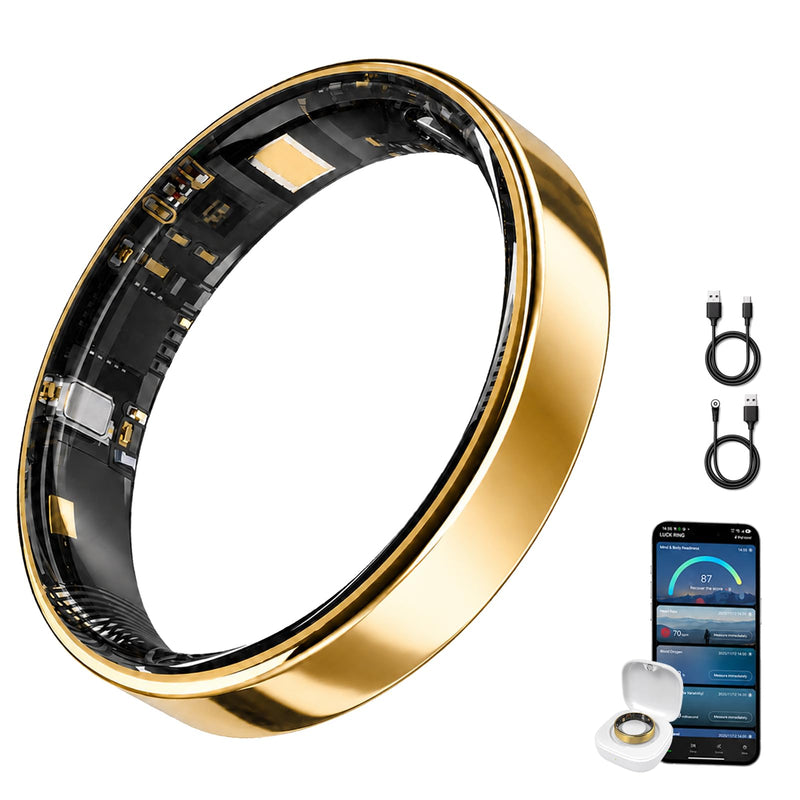 Smart Ring for Women Men, Ultra Thin Health Tracker Ring with Sleep Monitoring, Fitness Tracking, Heart Rate Sensor, Waterproof Wearable, No Subscription Fee, iOS & Android Compatible（Gold 11） Gold