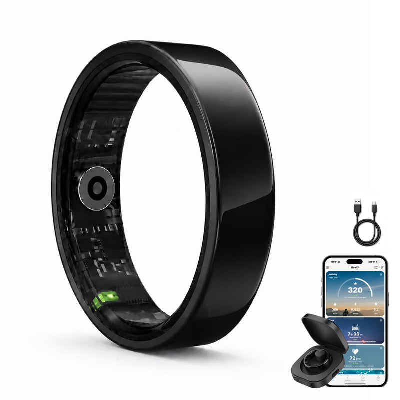 Slim Smart Ring for Women, Ceramic Health Fitness Tracker Black，10# | No Subscription Fee & 5ATM Waterproof, Sleep Tracking, Heart Rate, Blood Oxygen, Activity Tracking, HRV, 5-7 Day Battery Life 10