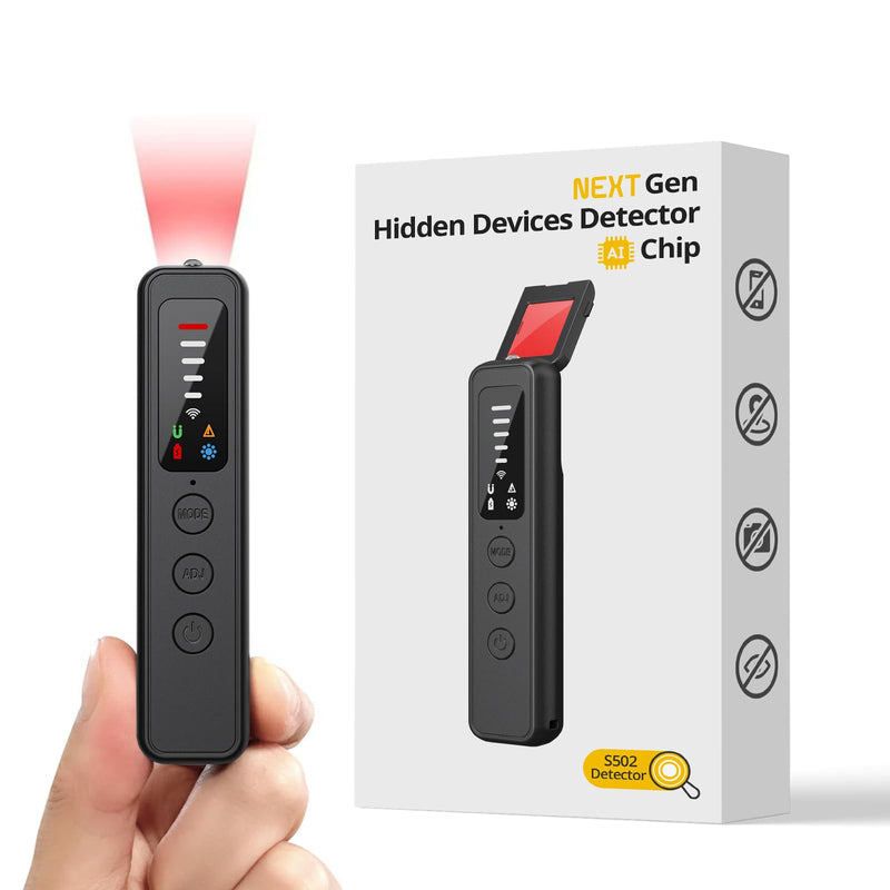 AI 7-in-1 Hidden Camera Detectors, RF Signal Scanner with 6 Detection Modes | Anti-Spy Camera Finder, GPS Tracker & Bug Detector for Hotels, Dressing Rooms, Bathrooms, Cars & Travel Security (Black) Black
