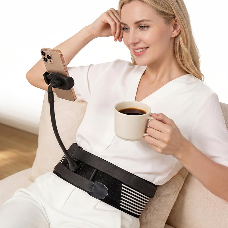 2 in 1 Waist Support Belt with Detachable Gooseneck Phone Holder | 360° Adjustable Flexible Phone Mount, Fits 4.7-6.9" Phone, Foldable & Portable for Live Stream Cooking Recording