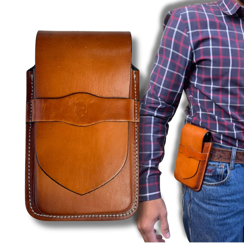 Leather Phone Holster for iPhone 17/16/15/14 Pro Max & Plus – Genuine Leather Belt Clip Cell Phone Case for Galaxy S25/S24/S23 Ultra & Plus – Handmade Belt Pouch for Men