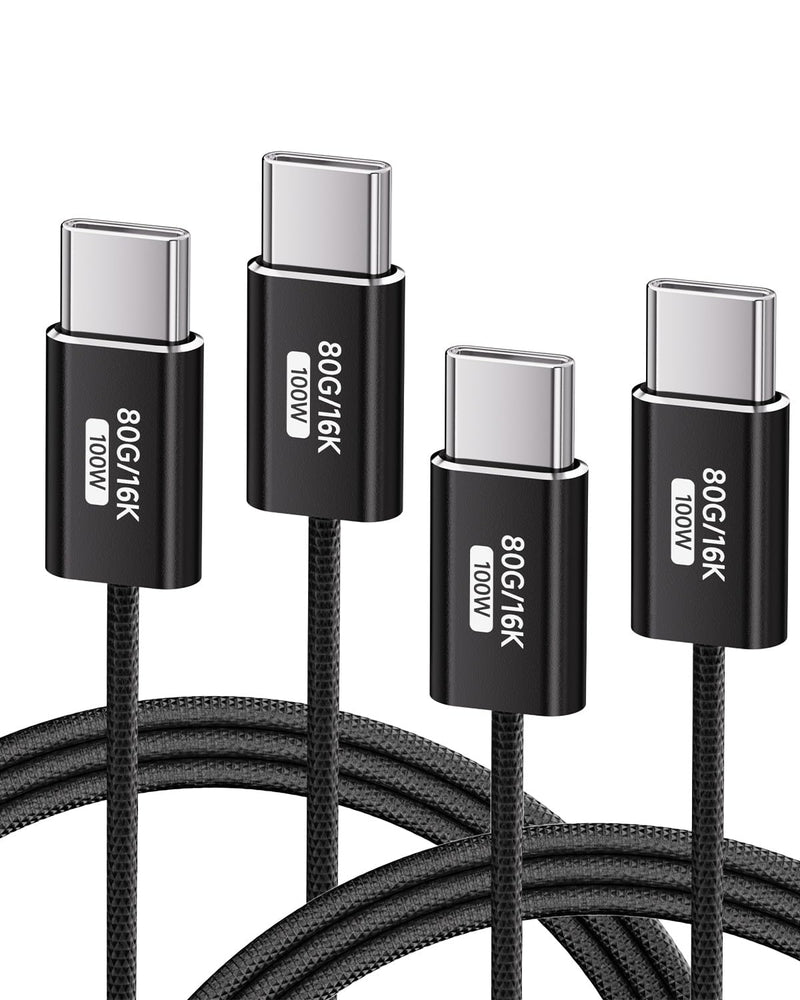 （Black,3.3FT 2Pack USB C Cable,USBC 80Gbps Data Transfer Compatible with Thunderbolt 5/4/3,Slim Connector,100W Fast Charging,16K/8K/4K HD Video Cord for Monitor,MacBook,iPhone 17/16,Docking. USB C Nylon Braided Cable Black 2Pack