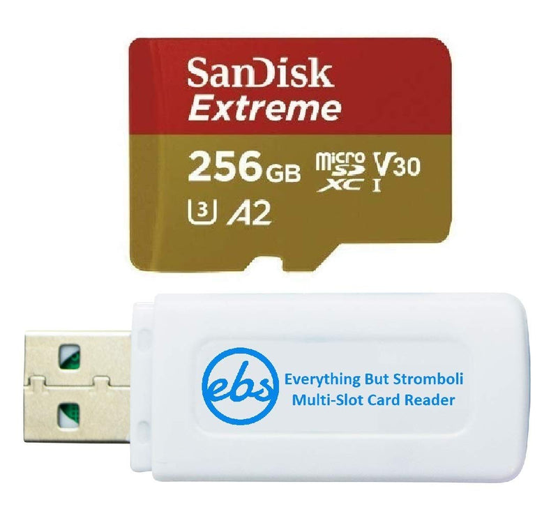 SanDisk MicroSD Extreme UHS-I Class 10 256GB Memory Card SDSQXAV-256G-GN6MN | Works with DJI Osmo Action 6, Pocket 3, Pocket 2, Osmo Nano Bundle with 1 Everything But Stromboli MicroSD & SD Card Reader