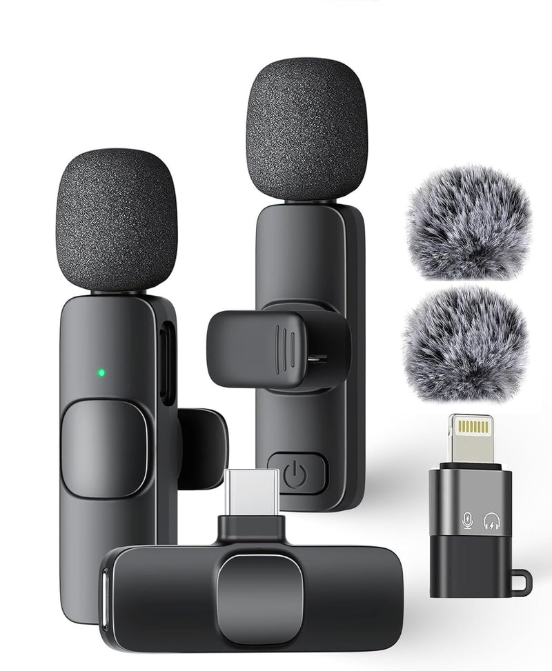 Wireless Mini Lavalier Microphone for iPhone iPad Android Phone PC Laptop, Plug-Play Mini Mic with Noise Reduction, Lapel Microphone Plug-Play for Interview Video Podcast Vlog YouTube TikTok