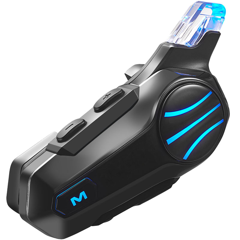 Motorcycle Helmet Bluetooth Headset - V5.4 Motorcycle Communication System | 2-Way Helmet Intercom, Helmet Speakers & Mics CVC/DSP Noise Cancellation, IP67 Waterproof, Hands-Free Call Music Black Body with Colorful Lighting