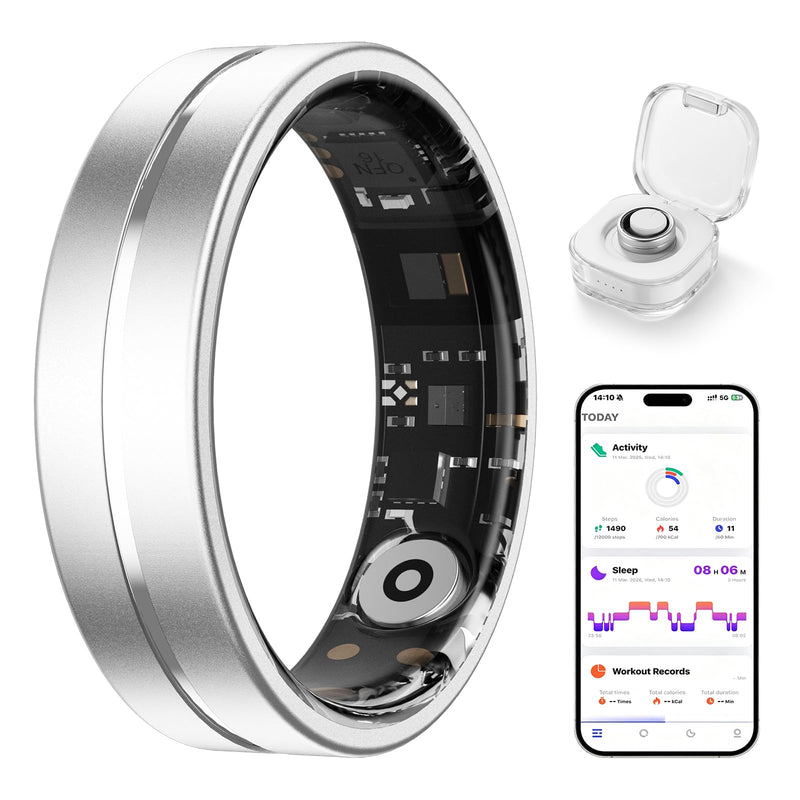Smart Ring for Women Men, Health Fitness Tracker with Sleep, Heart Rate, HRV, Stress, IP68 Waterproof, Gesture Photo, No Subscription, iOS Android (Matte Sliver,8) Matte Sliver 8
