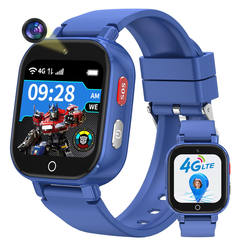 Smart Watch for Kids, 4G Kids Smartwatch with GPS Tracker Calling (Blue) | WIFI/Voice/Video Chat/SOS/SMS-receiving IP68 Waterproof Pedometer Camera Alarm Safe Zone Smartwatch Gift for Boys Girls 4-12 Blue