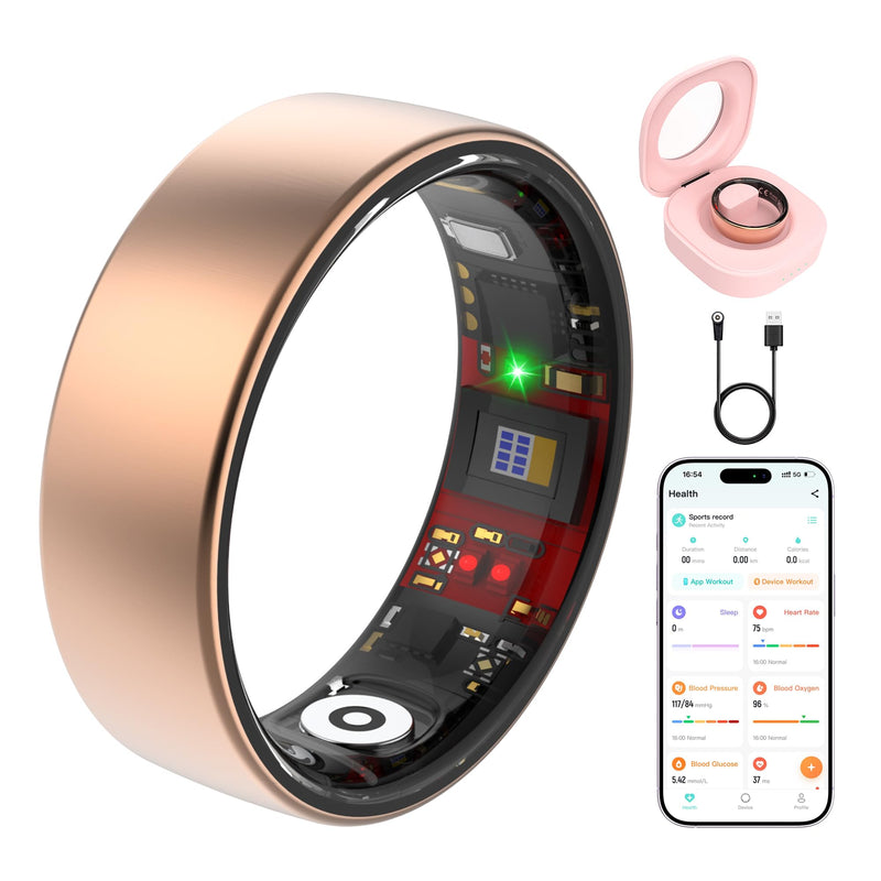 Smart Health Ring for Women Men, Fitness Tracker with Heart Rate, Step Counting, Sleep Monitoring&Featuring Stress, Long-Lasting, IP68 Waterproof,Compatible with iOS&Android, No Subscription Rose Gold 8