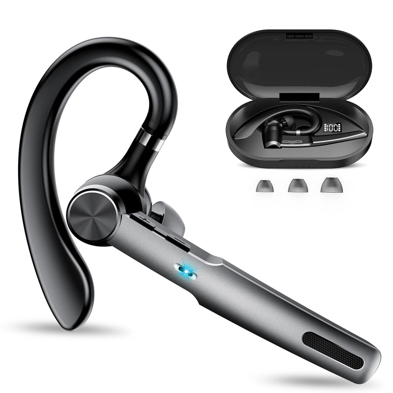 Bluetooth Headset, 2026 Wireless Bluetooth 5.3 Earpiece, 60 Hours Single-Ear Headset with Mute Button, Dual Noise Cancelling Mics, IP7 Waterproof Hands Free Headphone for Trucker, Business, Black