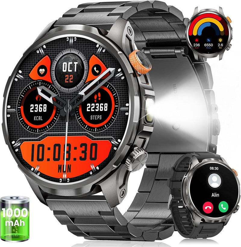 Military Smart Watches for Men (Answer/Make Calls), 1.91''Smart Watch with Blood Pressure/Heart Rate/Sleep/100+ Sport Modes, Fitness Tracker for Android and iPhone, Waterproof Watches for Men(Black) Carbon Black