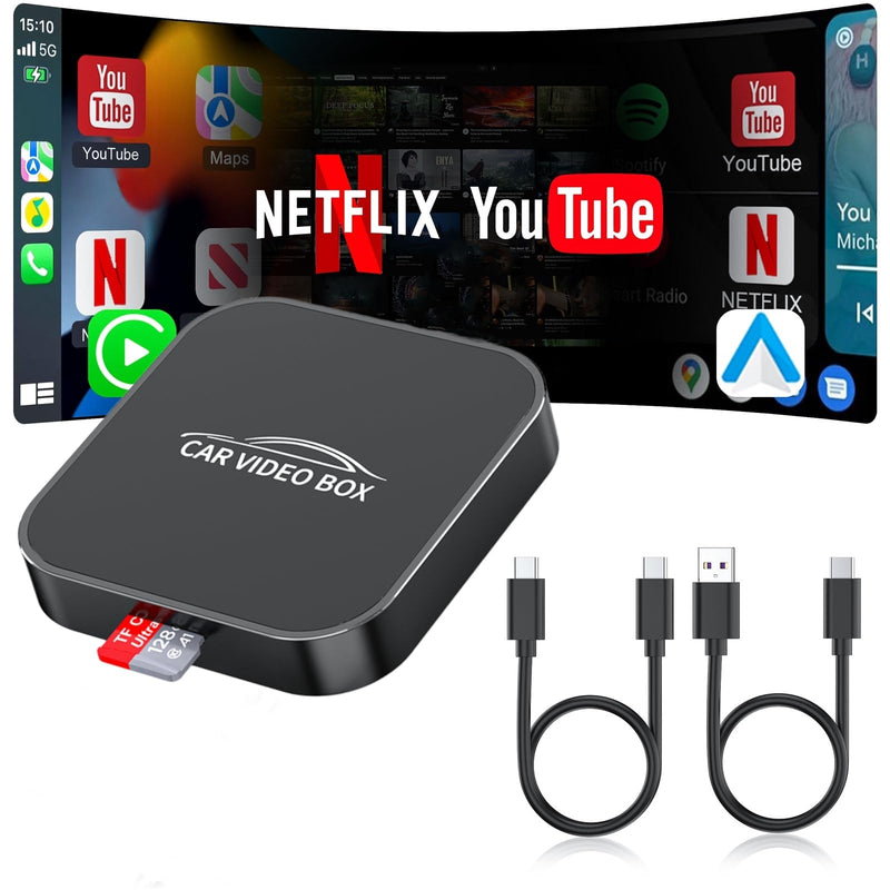5-in-1 Android Auto Wireless Adapter and Apple CarPlay Adapter, Wireless Carplay Adapter with Netflix YouTube TF Card, Magic Ai Box for OEM Wired iPhone Car Play Cars, Plug & Play, Easy Setup Obsidian