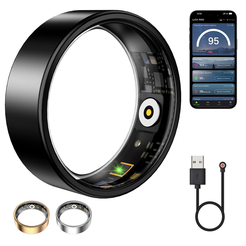 Smart Ring for Women & Men, Fitness Tracker with Heart Rate, Blood Oxygen, Sleep Monitoring, Long-Lasting Battery, IP68 Waterproof, No Subscription Fee (Black, 13)