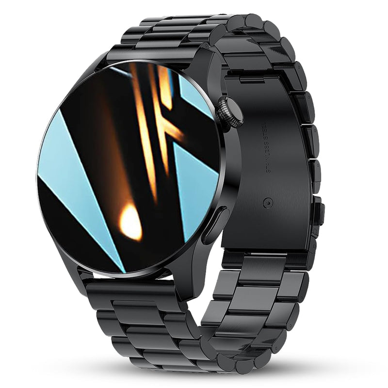 LAKEYLOYI Smart Watches Men Women, Bluetooth Calls, Heart Rate Sleep Monitor,IP67 Waterproof Fitness Tracker, Black Stainless Steel Watches for Android & iOS A-Black