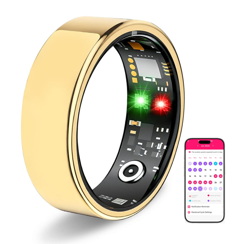Smart Ring for Women Men, Health Tracking Ring No APP Fee (Gold,8) | 24/7 Fitness Tracker Heart Rate/SpO2/Stress/Sleep Monitor, IP68 Waterproof, Long Battery Fast Charge, iOS/Android Compatible Gold 8
