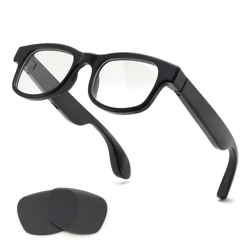 FEISEDY AI Smart Glasses with AI Assistant for Travel & Daily Use B0476 | Interchangeable Sunglasses Lenses,Open-Ear Bluetooth Audio, Music & Hands-Free Calls
