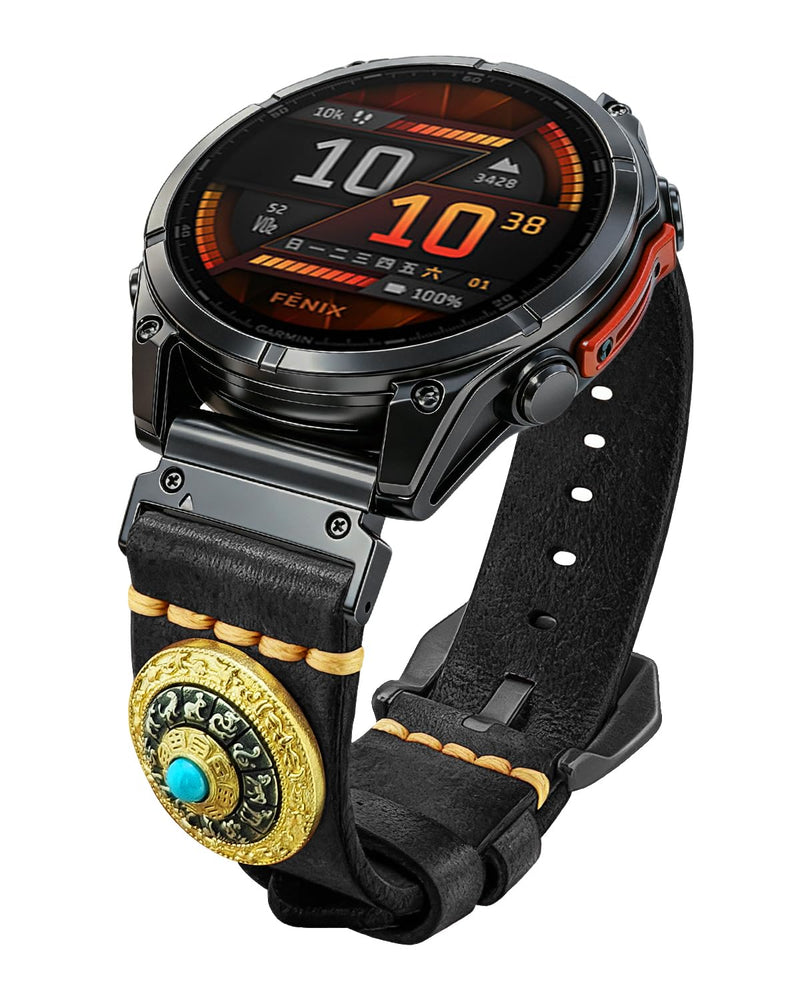 Wristpin Leather Band Compatible With Garmin Watch Band 22mm/26mm，Quickfit Retro Design Genuine Leather Band For Garmin Fenix 8/7/6 Pro/5 Plus/Tactix/MARQ/Endur/Quatix/Forerunner 935/945 Black 26mm(5.9"-8.7")