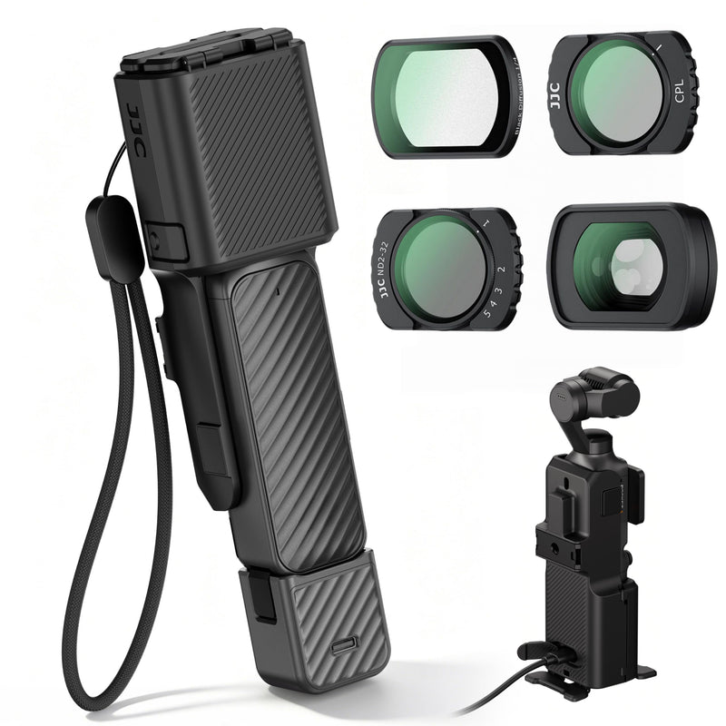 JJC Pocket 4 Multifunctional Case with 4Pcs Filter Kit Set for DJI Osmo Pocket 4 3 / Xtra Muse, CPL / NDV2-32 / Black Mist 1/4 / Wide-Angle Lens, Table Mount Dual Direction Plate & 1/4-20 Hole
