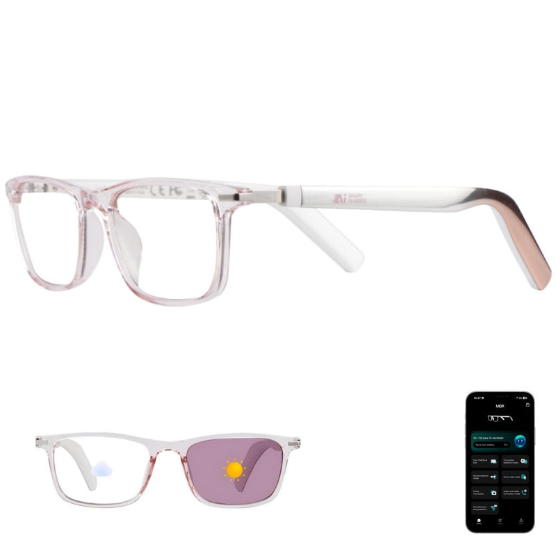 AI Glasses for Women, Smart Glasses with Real-Time Translation | 164 Languages, Photochromic Lenses, Lightweight Thin Temples Free App, Stylish Pink Bluetooth Glasses, Travel & Everyday Wear