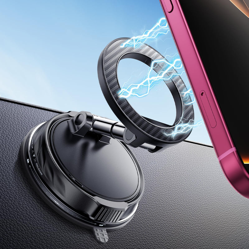 Car Phone Holder Vacuum Magnetic, 360° Mount for iPhone 12–17 | for MagSafe, 360° Rotation, Foldable, Nano-gel Vacuum Base, Strong Suction & Stable Hold, Stronger Magnetic Force