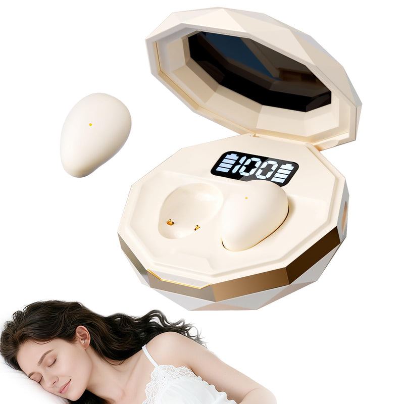 Sleep Earbuds Bluetooth 6.0, Mini Sleep Earbuds for Side Sleeper | Wireless Hidden Earbuds with LED Screen for Small Ears Sleeping / Working / Relaxing(Beige) Beige