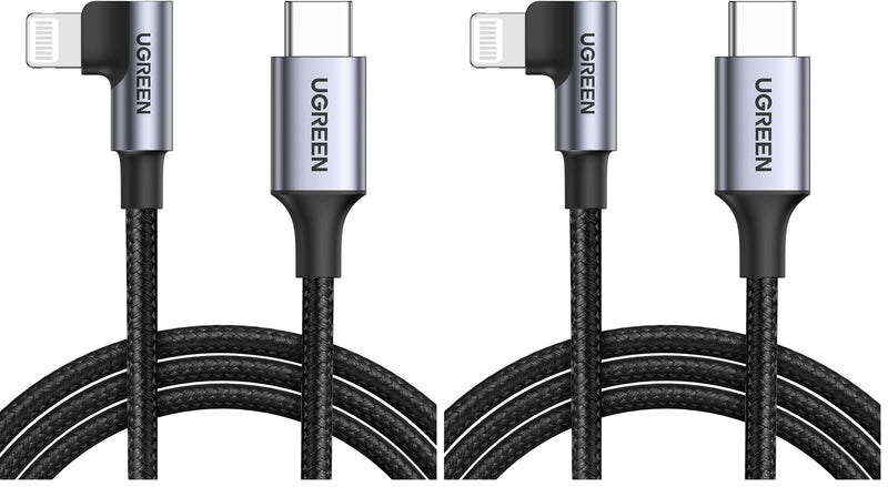 UGREEN MFi Certification Lightning Cable - 90 Degree USB C to Lightning Cable 6FT Compatible with iPhone 14/14 Pro/14 Pro Max, iPhone 13/12/11/X/XR/XS/8 Series, iPad, AirPods Pro (Pack of 2) 6FT (Pack of 2)