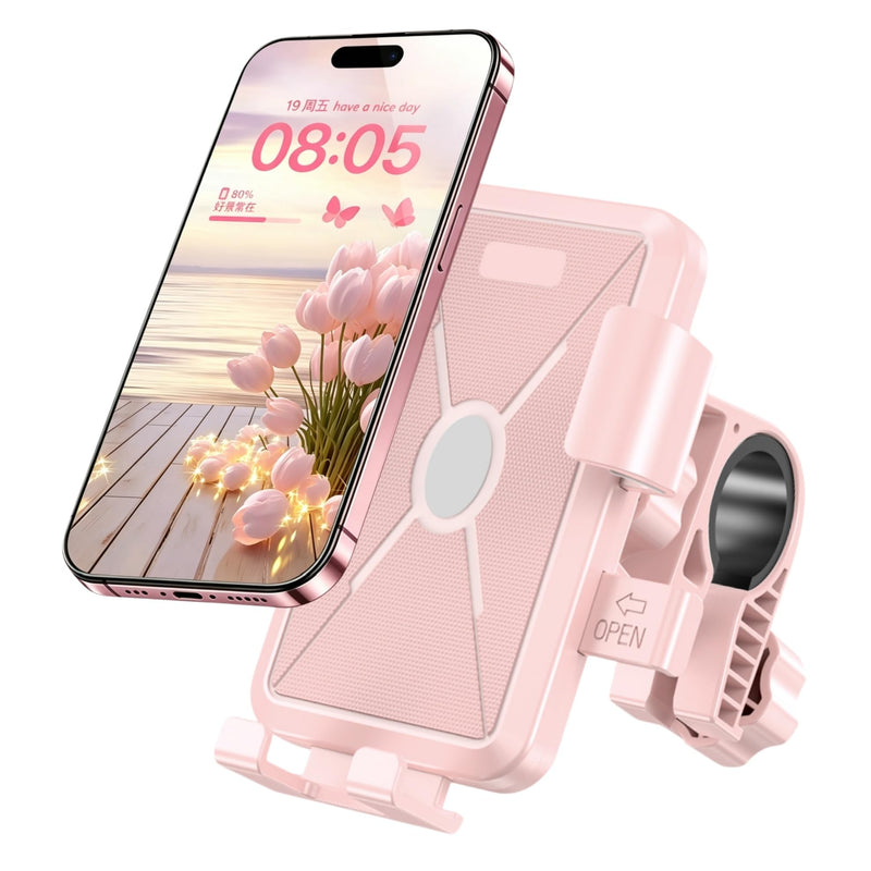 Pink Bike Phone Mount for Women, Anti-Shake Bicycle & Scooter Phone Holder | Slide-to-Lock Bicycle Phone Holder, 360° Rotatable Anti-Shake Scooter Mount for Electric Bike, Motorcycle