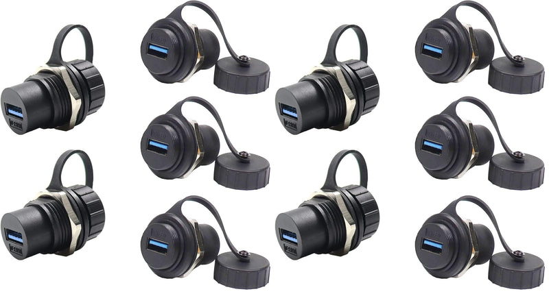 PENGLIN 5PCS USB3.0 Waterproof Connector,Industrial Panel Mount Bulkhead,Female to Female Feed Thru Data Transfer Coupler (Pack of 2) Round type USB3.0(5PCS) (Pack of 2)