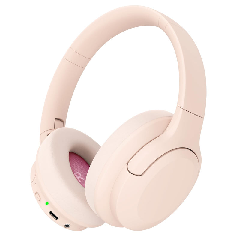 Active Noise Cancelling Headphones, Over-Ear Headphones Pink | Wireless Blutooth Headphones with100H Playtime, Built-in Microphone, Lightweight & Foldable, Deep Bass for Work/Gym/Travel