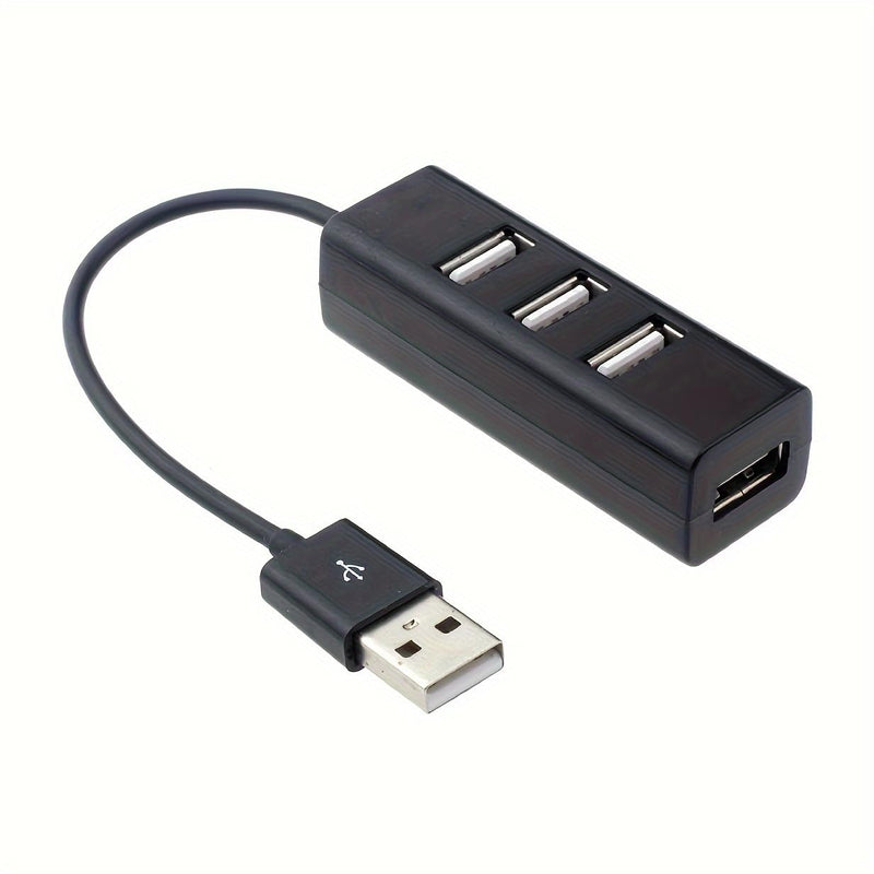 4-Port USB 2.0 Hub Portable USB Splitter, Black | High Speed USB Expansion Adapter, For Laptop PC, Support Mouse Keyboard Flash Drive OTG, Compact, For Computer & Mobile Phone