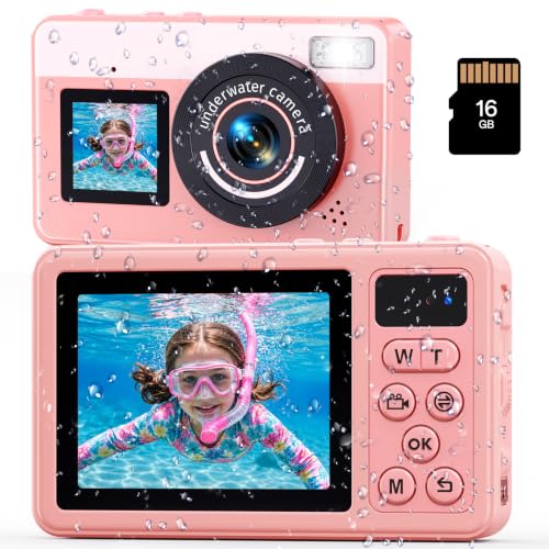 10FT Underwater Camera 4K 48MP Waterproof Digital Camera for Teens Pink