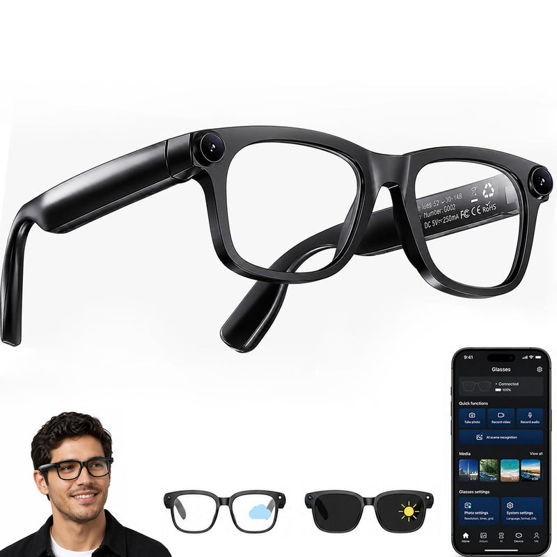 AI Smart Glasses with Camera, 8MP Camera Glasses, 4K HD Video, Bluetooth Ai Glasses for Men Women, Voice Assistant, Object Recognition, Real Time Translation & Meeting Minutes